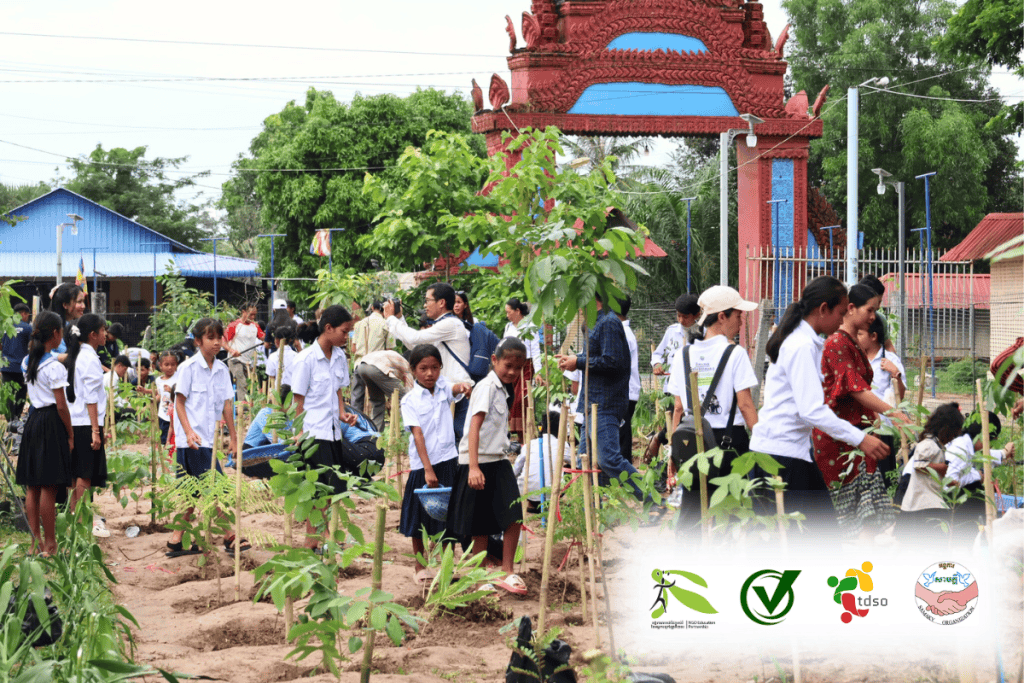 TDSO Students and teachers planting seedlings in a community garden during TDSO event.